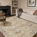 GENIMO 8x10 Area Rugs for Living Room, Machine Washable Non Slip Vintage Rugs, Low Pile Lightweight Print Rug for Bedroom, Dining Room, Home Office, Warm Brown