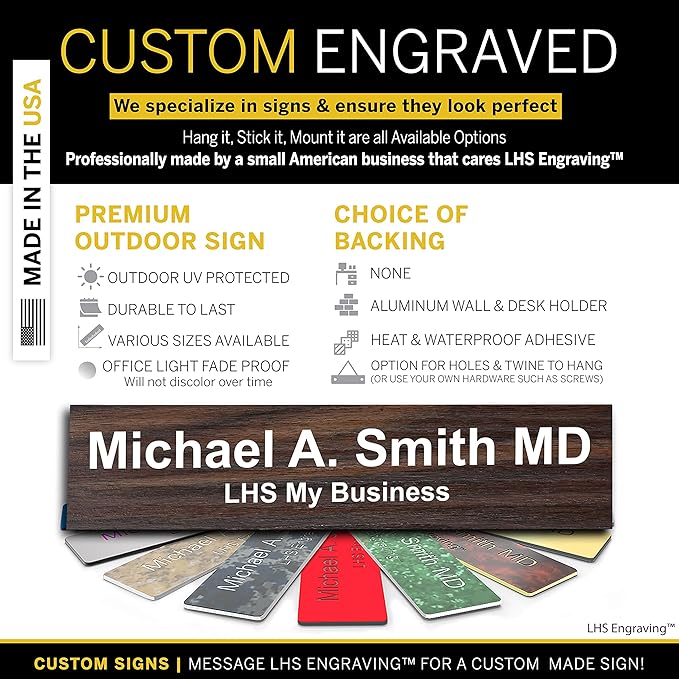 Engraved Custom Door Plate Teak Plastic Office Door Sign with White Letters - Made in USA 2x12 N7