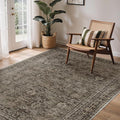 GENIMO 9x12 Area Rug Machine Washable Boho Rug for Living Room,Ultra-Thin Low Pile Carpet,Lightweight Indoor Printed Rug,Non Slip Floral Area Rug for Bedroom, Dining Room, Home Office,Brownish Green