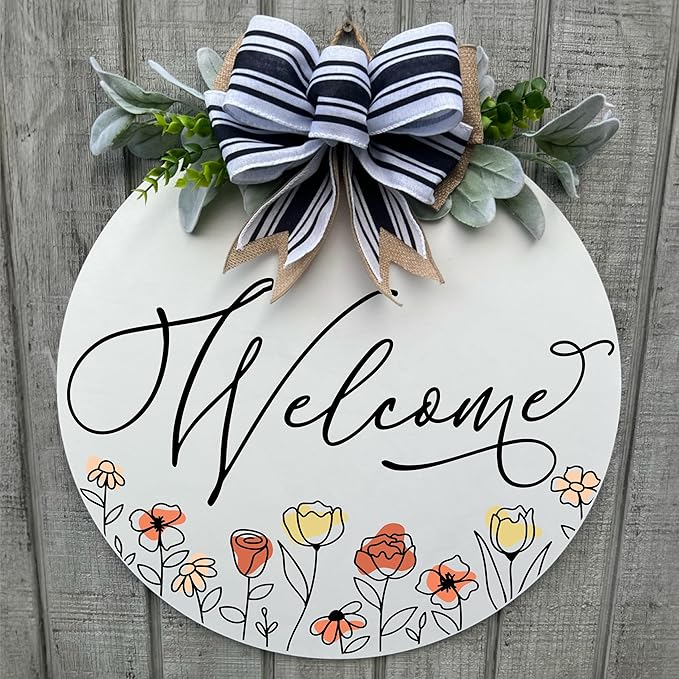 Wood front door sign Wood sign Home decor Welcome sign Sign for front door House warming gift Wedding gift (Wildflower 3.0-UV026(A1) P002, 15" Width)