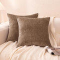 Amazon Basics Chenille Throw Pillow Covers, Home Decor Cushion Cover for Bedroom Living Room Couch Bed, 18" W × 18" L, Brown