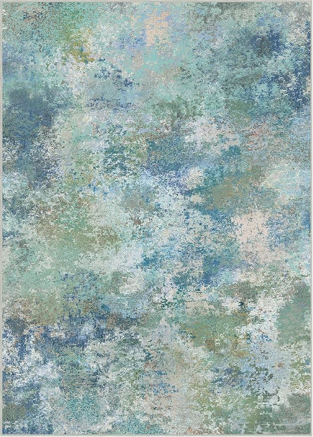 GENIMO Washable Rugs 5x7 Area Rugs for Living Room Bedroom, Modern Lightweight Rug Ultra Soft Indoor Area Rugs 5x7 for Dining Room, Low Pile Carpet with Non Slip Backing, Blue Green