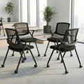 BROBRIYO Folding Chair with Wheels and Paddle, Ergonomic Mesh Back and Arms for Office, Meetings, Conferences, Receptions, Training Rooms & Folding Office Chairs - Black 100 Pack