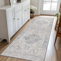 GENIMO 2'6"x10 Runner Rugs for Hallway, Machine Washable Non Slip Vintage Retro Rugs, Low Pile Lightweight Thin Print Rug for enrtyway, Corridor, Home Office, Kitchen, Khaki Blue