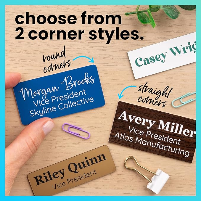 ExcelMark Custom Name Tag - Engraved Name Badge with Pin or Magnetic Backing, 16 Colors, 6 Fonts, and 2 Sizes to Choose from (White w/Red Letters, 1.5"x 3")