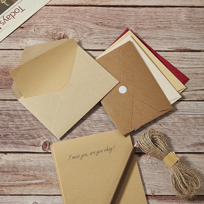 Tuhangcc Stationery Writing Paper and Envelopes Set with Jute Rope 4 X 6 for Writing Letter, (20 Best Paper with 10 Heavyweight envelopes),by Better Gift Office Products(Yellow)