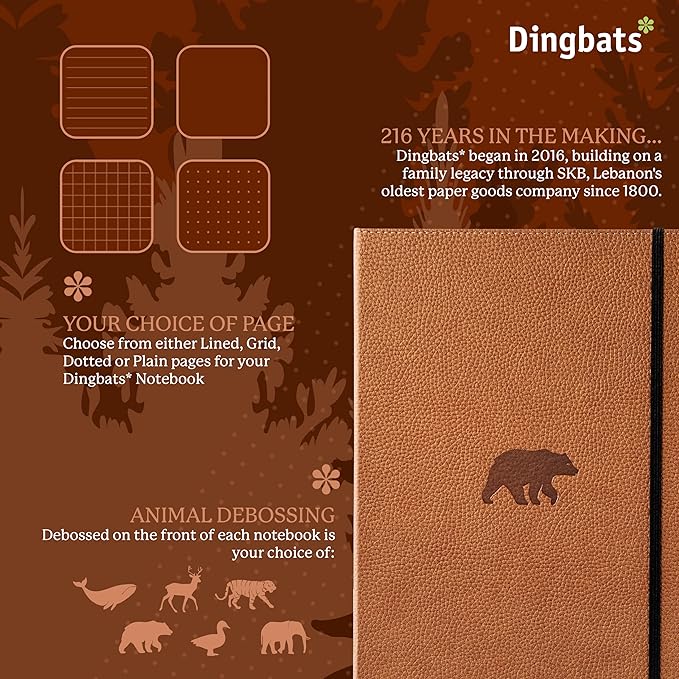 Dingbats* - Wildlife Dotted Extra Large A4 Notebook - PU Leather Hardcover Journal for Work, Writing - Pocket, Elastic Closure, Pen Holder, Bookmark