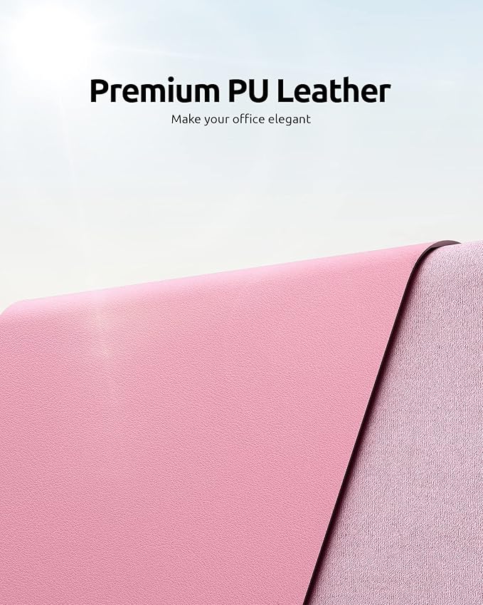 YSAGi Leather Desk Protector, Office Mat, Large Mouse Mat, Non-Slip PU Leather Blotter, Laptop Desk, Waterproof Writing Pad for Office and Home (Pink, 31.5" x 15.8")
