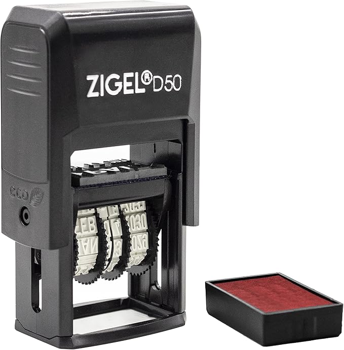 ZIGEL D50 Date Stamp with FAXED - Self Inking Date Stamp - Red
