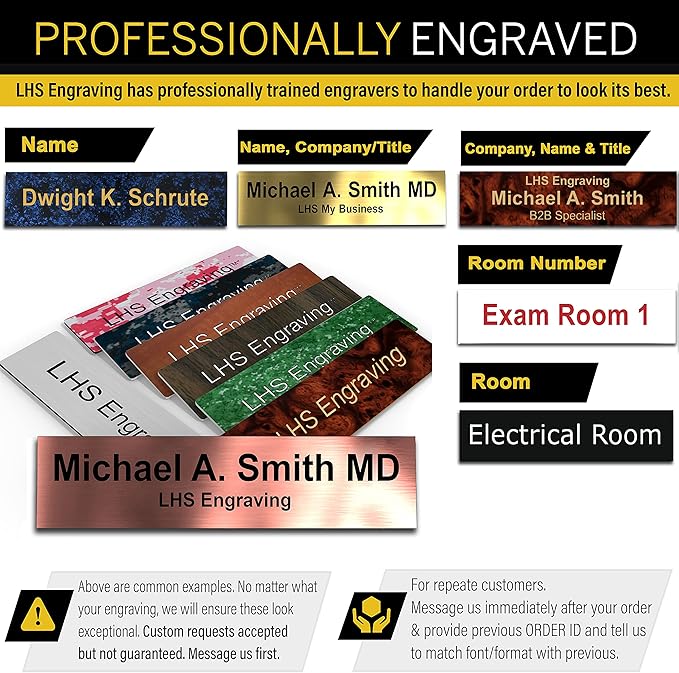 Door Name Plate Personalized for Office Stone Granite Plastic Name Plate Black Letters - Made in USA 2x12 S3