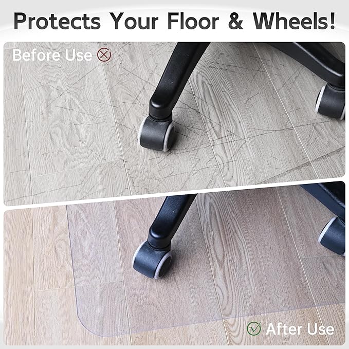 HOMEK Office Chair Mat for Hardwood Floor, 60" x 36" Clear Computer/Desk Chair Mat for Hard Floor, Thicker, Easy Glide, Non-Slip, Protects Hard Surfaces from Scratches, Ideal for Home or Office