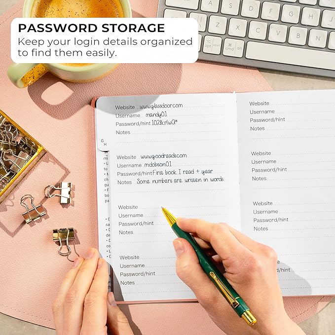 Clever Fox Password Book with alphabetical tabs. Internet Address Organizer Logbook. Medium Password Keeper for Website Logins (Peach Pink)