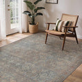 GENIMO 8x10 Area Rugs for Living Room, Machine Washable Non Slip Vintage Rugs, Low Pile Lightweight Chenille Print Rug for Bedroom, Dining Room, Home Office, Grayish Blue