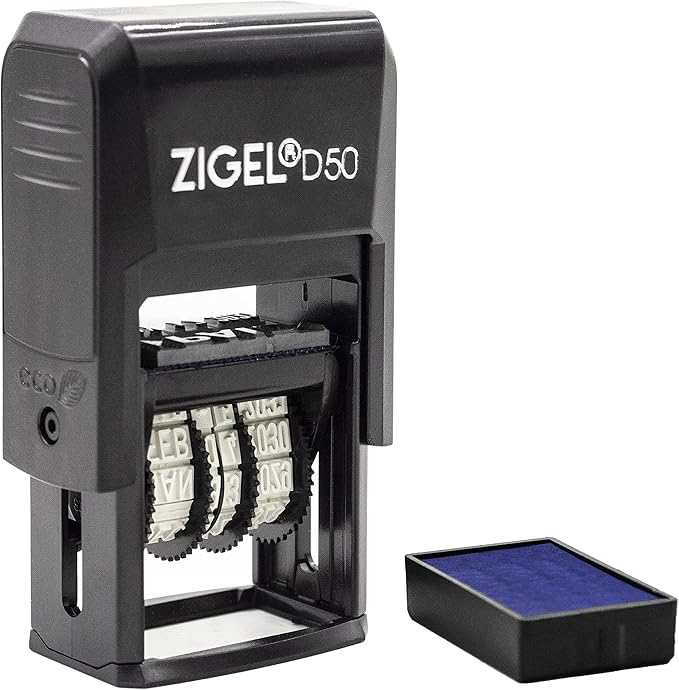 ZIGEL D50 Date Stamp with Posted - Self Inking Date Stamp - Blue