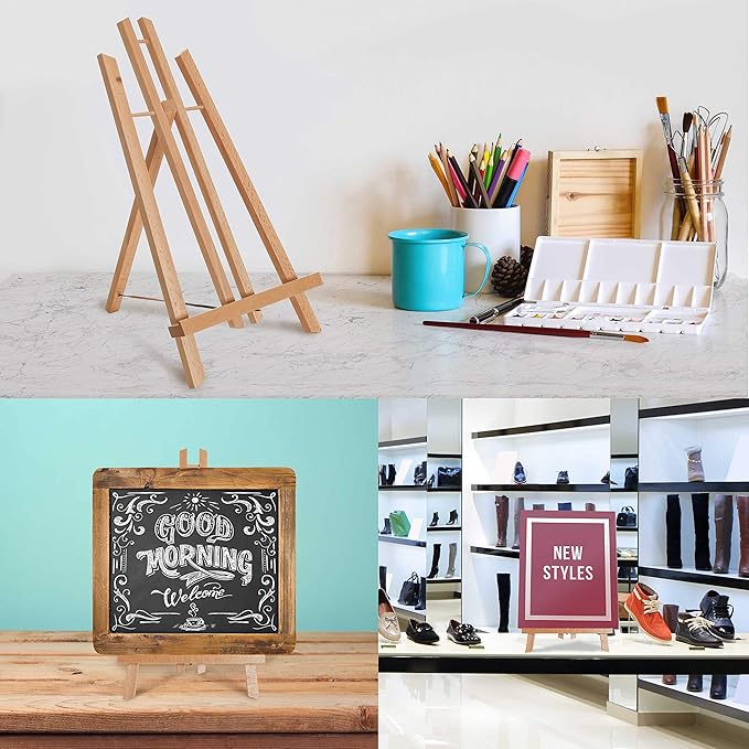 U.S. Art Supply 14" Medium Tabletop Display Easel - Beechwood Artist A-Frame Display Stand, Wooden Easel for Painting, Canvas Stand, (Pack of 6) Classrooms Events Photo Picture Sign Holder