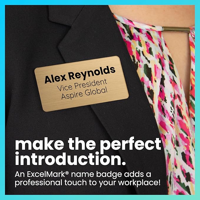 ExcelMark Custom Name Tag - Engraved Name Badge with Pin or Magnetic Backing, 16 Colors, 6 Fonts, and 2 Sizes to Choose from (White w/Blue Letters, 1.5"x 3")