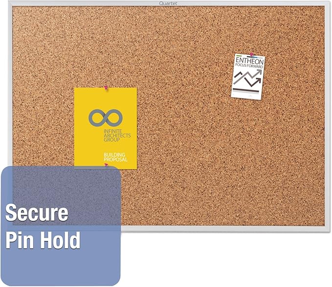 Quartet Cork Board, Bulletin Board, 6' x 4' Corkboard, Aluminum Frame, Silver (2307)