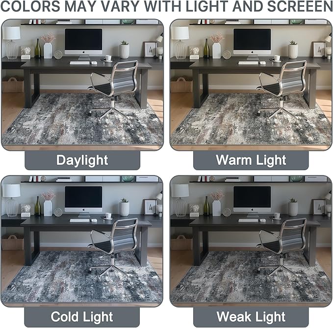 Office Chair Mat for Hardwood Tile Floor, Abstract 36"X 48" Desk Mats for Office Chair on Rolling Chairs Carpet, Desk Anti-Slip 1/5" Thick Rug for Computer Chair, Thin Low-Pile Floor Mat, Dark Gray