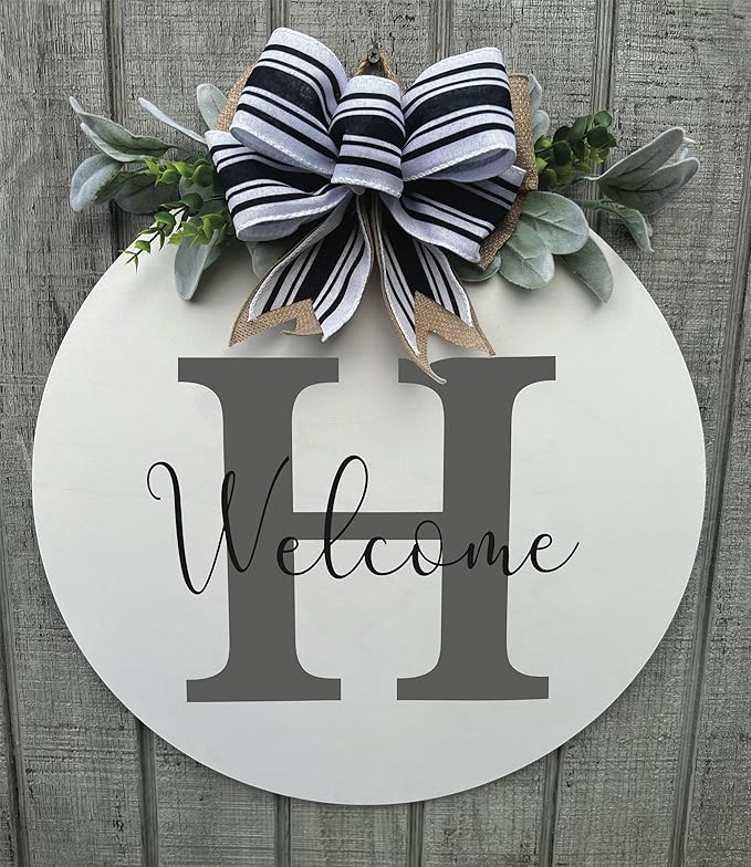 Wood front door sign Wood sign Home decor Welcome sign Sign for front door House warming gift Wedding gift (Personalized Welcome, 18" Width)