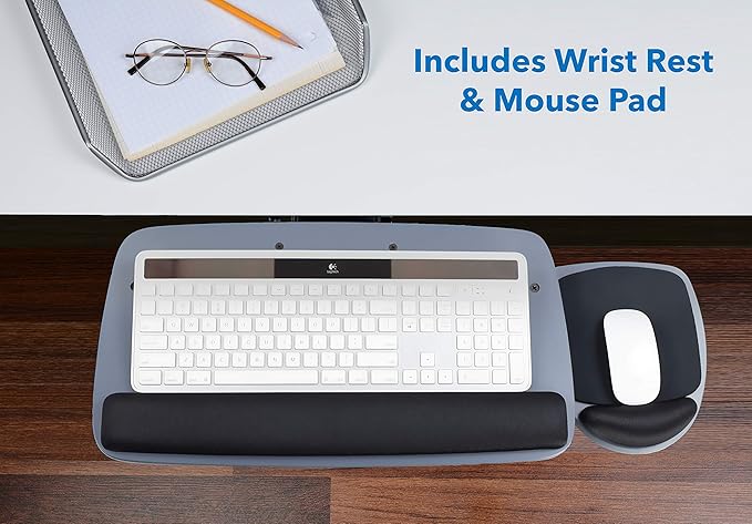 Mount-It! Under Desk Keyboard Tray, Adjustable Keyboard and Mouse Drawer Platform with Ergonomic Wrist Rest Pad, 17.25" Track (MI-7137)