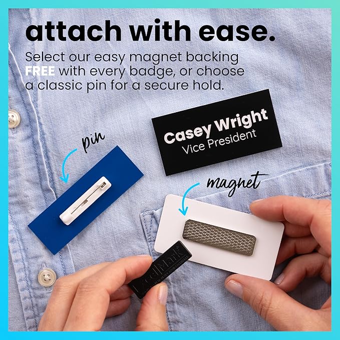 ExcelMark Custom Name Tag - Engraved Name Badge with Pin or Magnetic Backing, 16 Colors, 6 Fonts, and 2 Sizes to Choose from (Burgundy w/White Letters, 1"x 3")