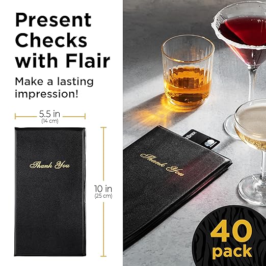 Gold Lion Professional Check Presenters for Restaurants - Black Server Checkbooks with Thank You Imprint for Smooth Payment Transactions, Restaurant Payment Book, and Foldable Tray Holders - 10 Pack