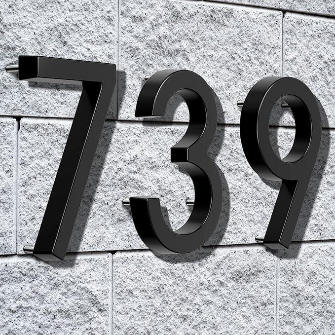 6" Floating Stainless Steel Address House Number, Modern Metal Anti-Rust House Numbers with Nail Kits for Door Garden Mailbox Decor Visibility Signage (4)