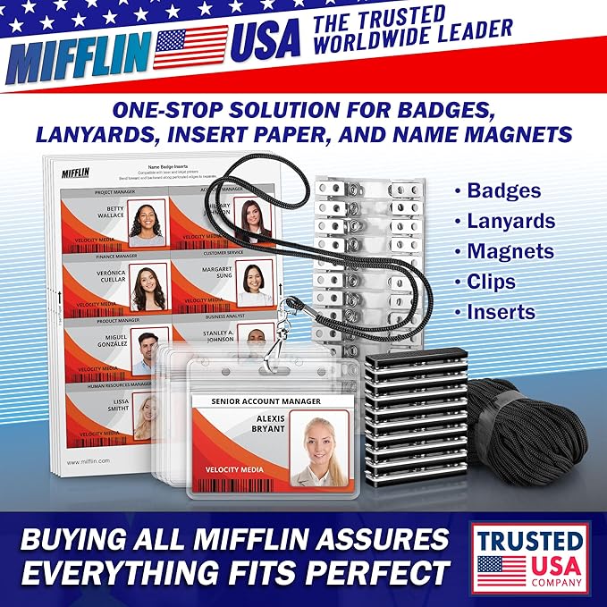 MIFFLIN Large (L) Vertical ID Badge Holders (Clear, 3x4 inch, 100 Pack), Plastic Nametag Covers with Zipper, Name Tag Holder