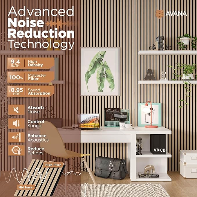 Avana Modern Acoustic Wood Wall Panels – 94.4 X 12.6 Inch White Oak Acoustic Panels 1 PC – Wall Panels For Interior Wall Decor for Homes, Offices, Studios – Sturdy And Durable Wood Panels For Wall