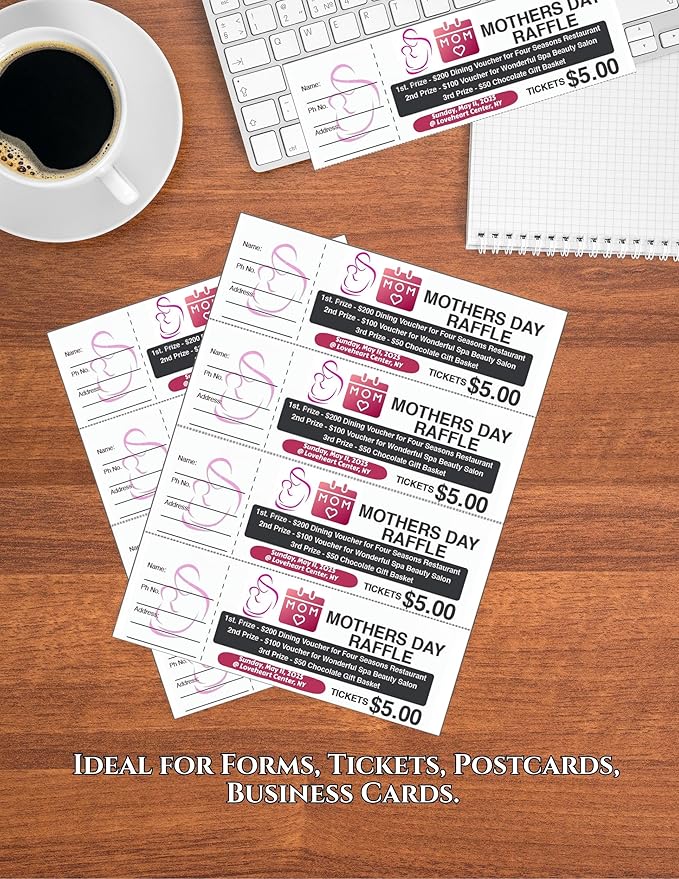 Limited Papers (TM) 8.5x11 Perforated Paper, 20/50 Pound, 75 GSM, Variety of Perforation Sizes and Colors, for Forms, Tickets, Postcards, Business Cards. (Buff, 4 up - horizontal every 2.75")