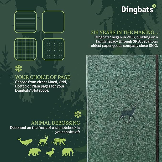 Dingbats* - Wildlife Squared Extra Large A4 Notebook - PU Leather Hardcover Journal for Work, Writing - Pocket, Elastic Closure, Pen Holder, Bookmark