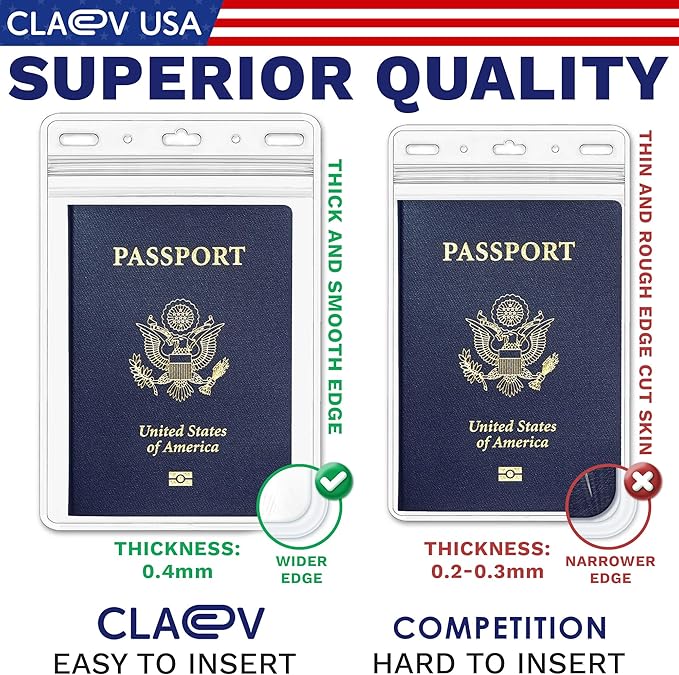 Claev Fast Seal Vertical 4x6 Passport & Card Holders (4x6 Extra Large (XXL), 50 Pack), Clear Waterproof ID Plastic Name Card Badge Holders for Travel, Conferences, Conventions