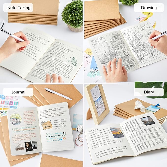 feela 90 Pack Kraft Notebooks Bulk, Lined Travel Journals Note Pad Notebooks for Men Women Girls Students, Making Plans Writing Memos Office School Supplies, A5, 60 Pages, 8.3” X 5.5”