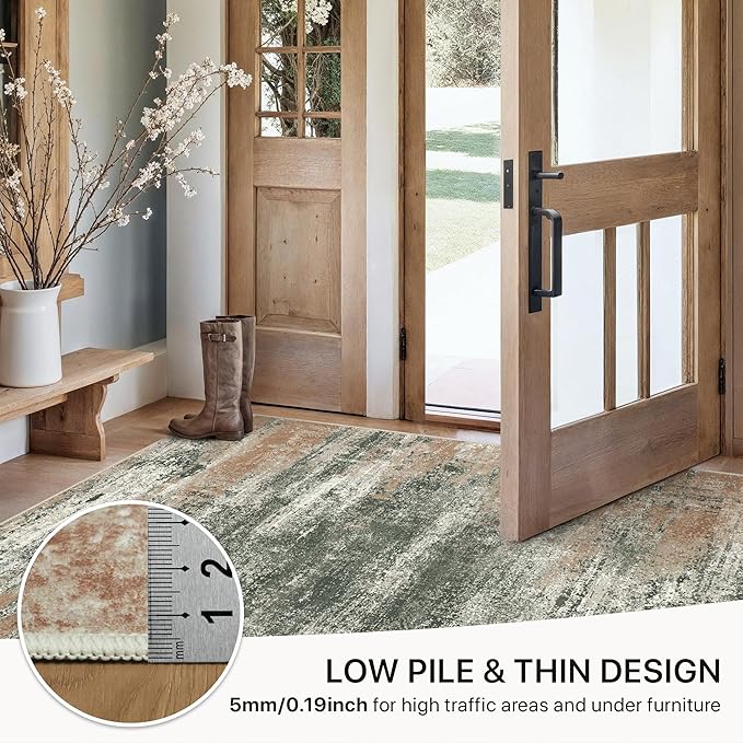 GENIMO 6x9 Area Rug-Washable, Lightweight Foldable Low Pile Carpet with Rubber Backing, Modern Pet Friendly Decorative Rug for Living Room, Bedroom, Playroom, Gray Mist