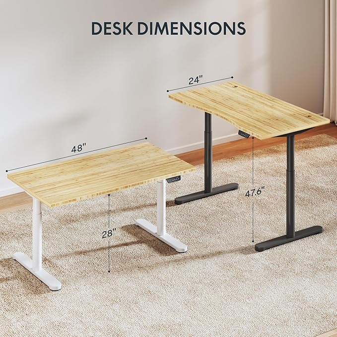 FLEXISPOT Bamboo Electric Standing Desk with Elegant Oval Legs, 48"x24" Height Adjustable Desk for Home Office & Living Spaces, Black Frame