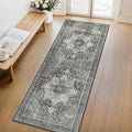 GENIMO 2x12 Runner Rugs for Hallway, Machine Washable Non Slip Vintage Rugs, Low Pile Lightweight Soft Print Rug for enrtyway, Corridor, Home Office, Kitchen, Charcoal Gray