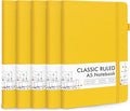 5 Pack Journal Notebook Bulk for School, Feela Hardcover Business Notebooks Classic Ruled Lined Journals with Pen Holder for Work Note Taking, with 5 Black Pens, 120 GSM, 5.1”x8.3”, A5, Yellow