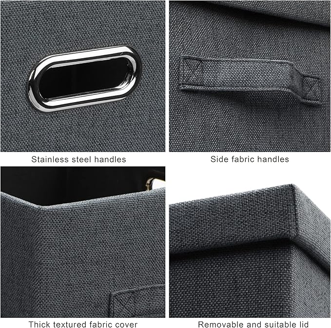 Graciadeco Large 17" 36 Quart Collapsible Stackable Storage Bins with Lids, 5 Packs Dark Gray Foldable Fabric Closet Storage Boxes with Lids Heavy-duty Linen Cube Baskets(17 x 12 x 11)