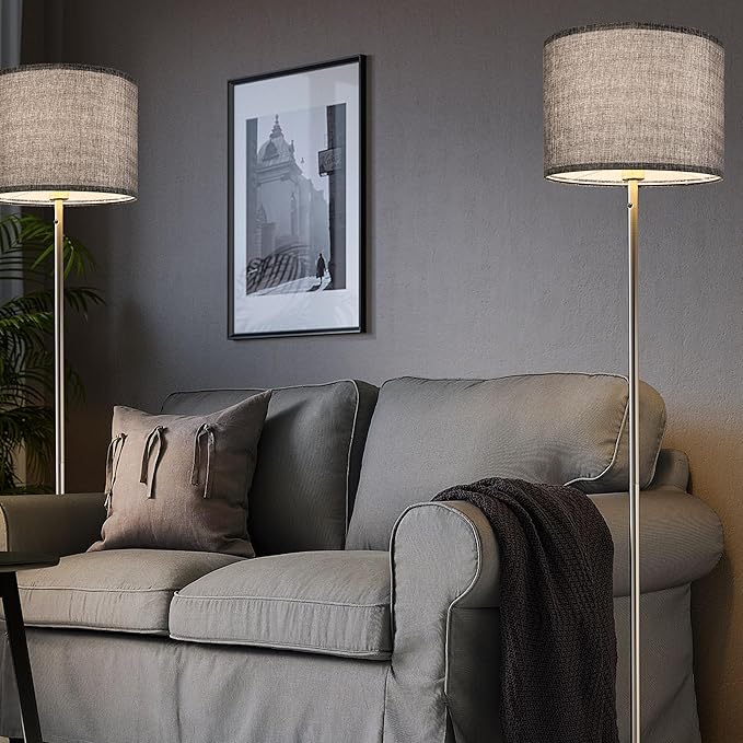 Gray Drum Lamp Shades Set of 2 Medium 13" Top x 13" Bottom x 10" High (Spider) Traditional Lampshades for Table Lamp & Bedside Lamp - Assembly Required - Modern Lamp Shade By GO&SO