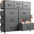 WLIVE Dresser for Bedroom with 10 Drawers, Fabric Dresser Chest of Drawers with Side Pockets and Hooks, Sturdy Metal Frame, Drawers Organizer Unit for Room, Hallway, Dark Gray