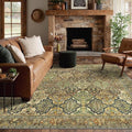 GENIMO 8x10 Area Rugs for Living Room, Machine Washable Non Slip Vintage Rugs, Low Pile Lightweight Chenille Print Rug for Bedroom, Dining Room, Home Office, Bronze Olive
