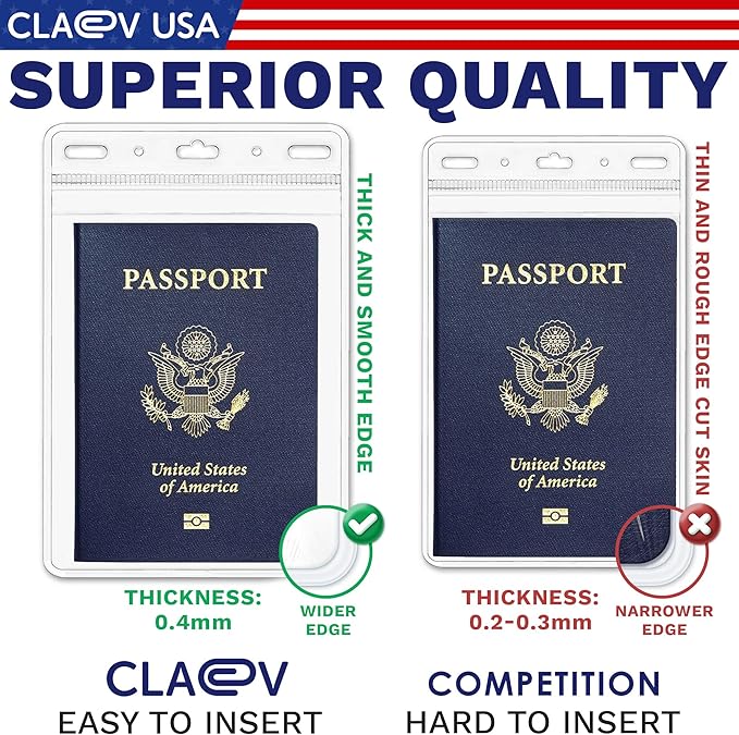 Claev Flexible and Tear Resistant Vertical 4x6 Passport & Card Holders (4x6 Extra Large (XXL), 100 Pack), Clear Zipperless ID Plastic Name Card Badge Holders for Travel, Conferences, Conventions