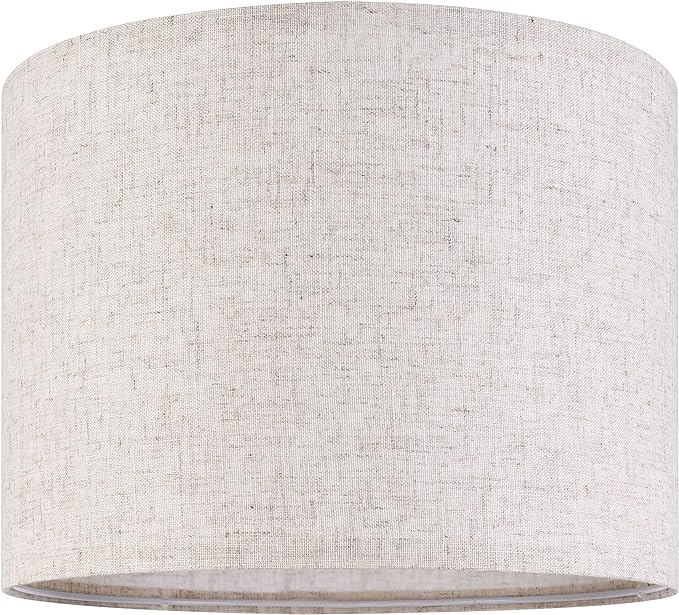 GO&SO Natural Linen Medium Drum Lamp Shades 13" Top x 13" Bottom x 10" High (Spider) Modern Beige Gray Lampshade for Table Lamps Bedside Lamps -Assembly Required - By GO&SO