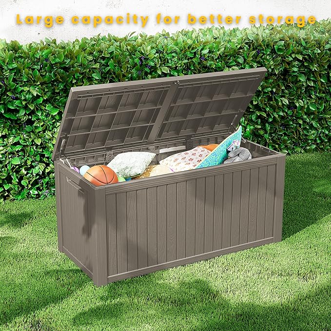 Decksplore Outdoor Storage Box Waterproof, 200 Gallon Lockable Resin Large Deck Box, Patio Storage Bin for Pool Accessories Cushion Furniture, Garden Tools, UV-Resistant Outside Delivery, Grey